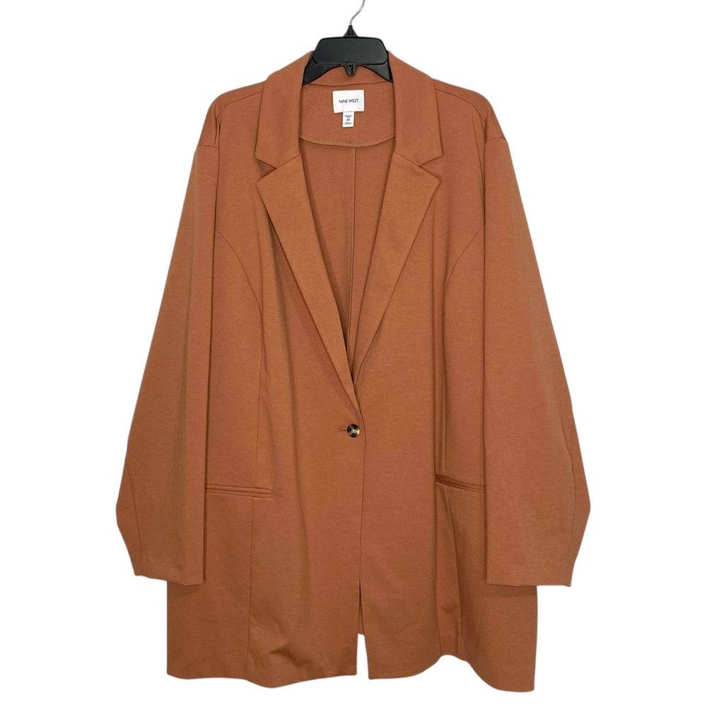 NINE WEST Blazer Ponte Knit Single Button Jacket Pockets Relaxed Rust 4X NWT